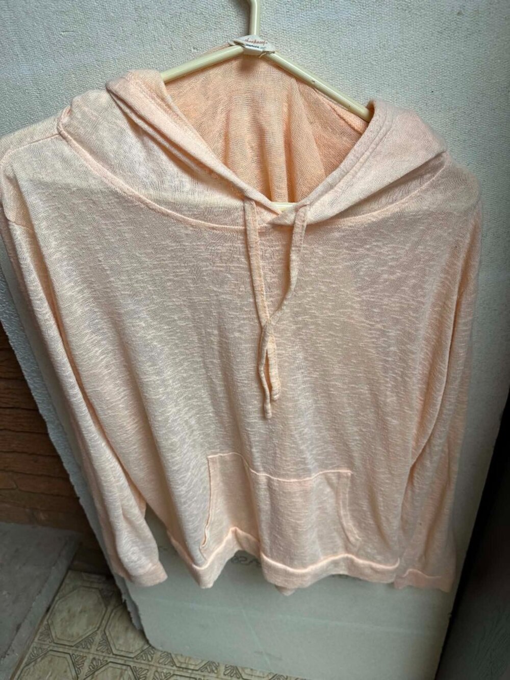 Peach overshirt with hood and pocket